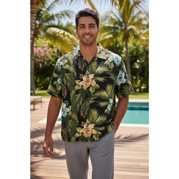 Tommy Bahama Mens Shirt XL Special Rum Camp Hawaiian Green 100% Silk Vacation - Picture 1 of 9